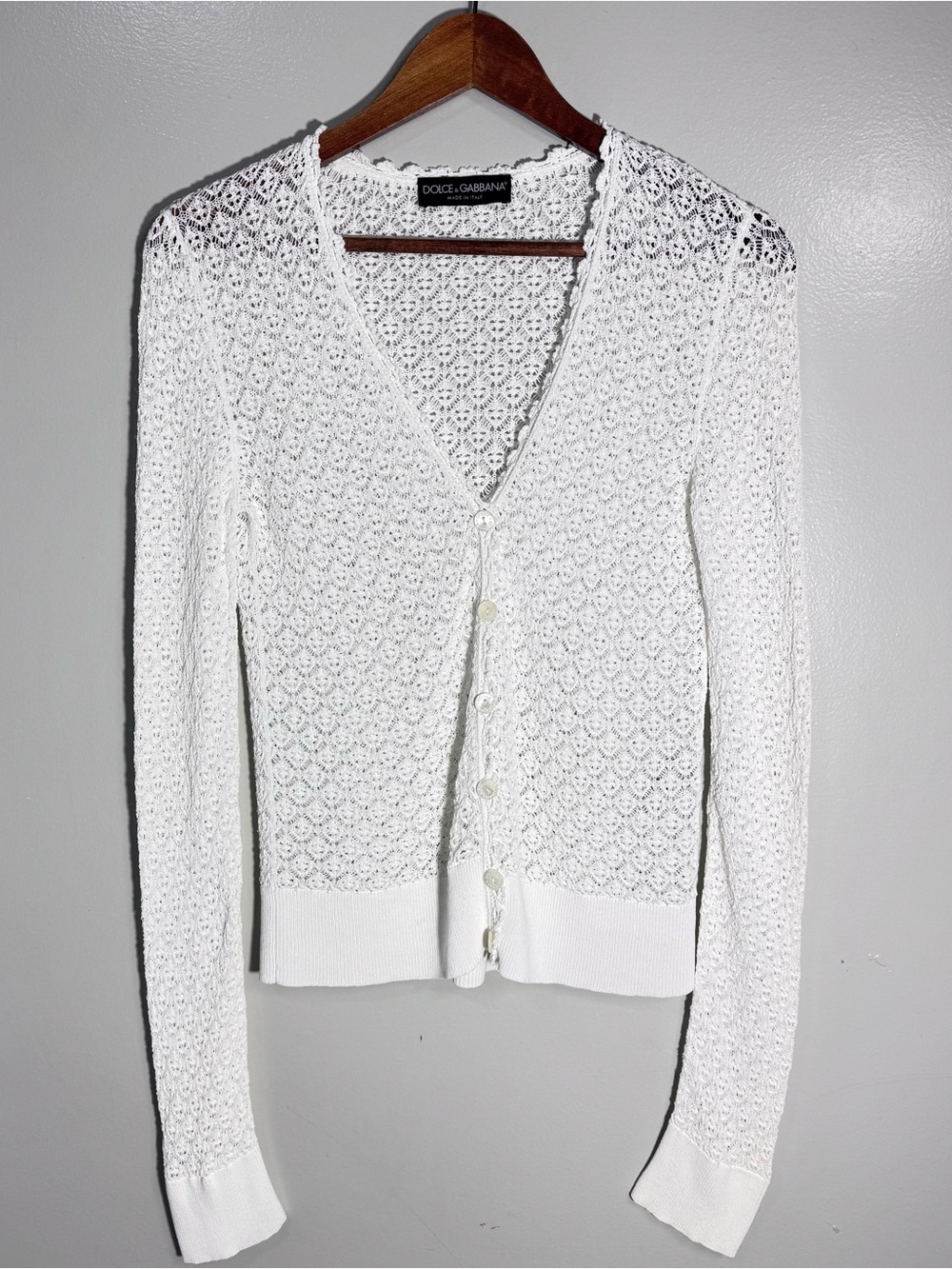 Dolce & Gabbana White Lace Crochet V-Neck Cardigan